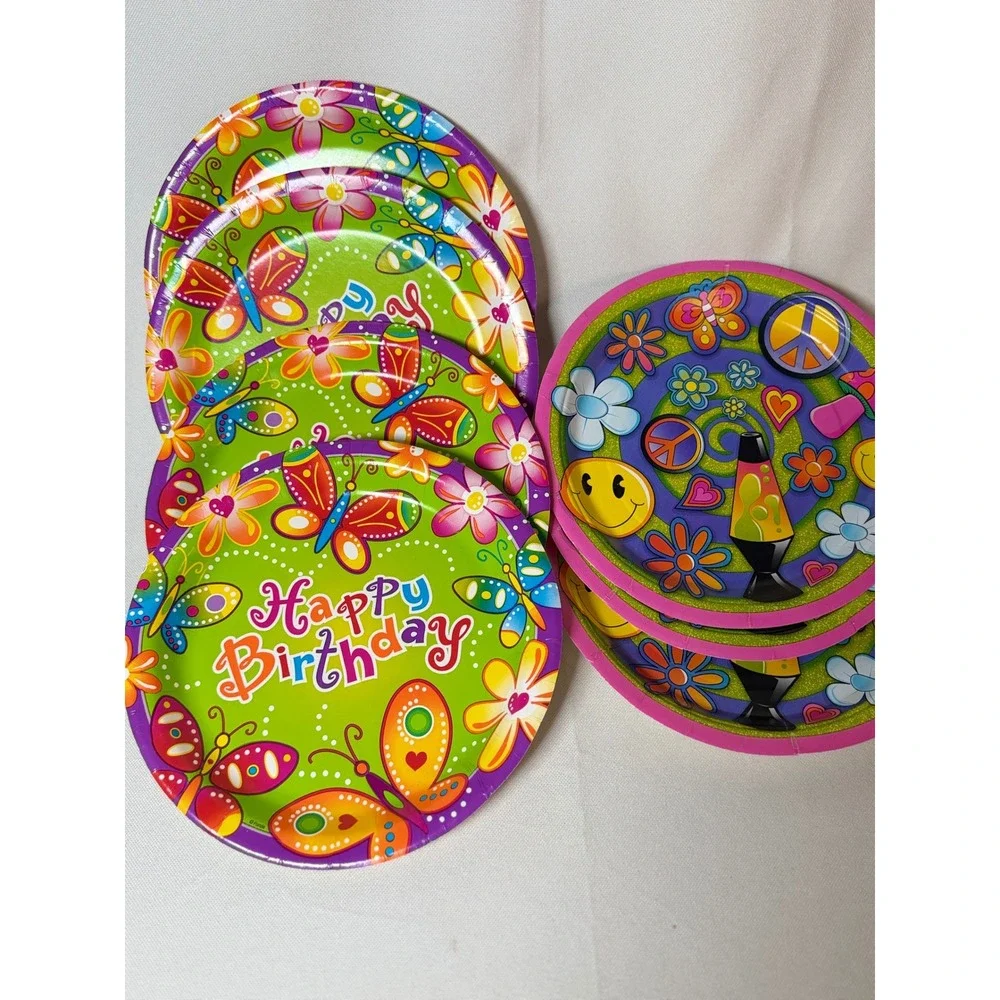 VTG Unique Party Paper Plates Birthday Safari Hippie American Flag LOT